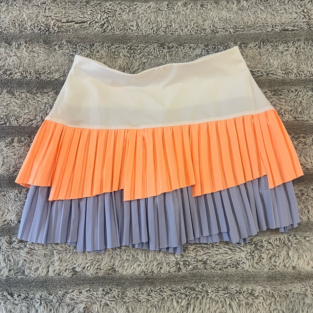 Lucky in Love Asymmetrical Skirt in White, Orange, and Blue